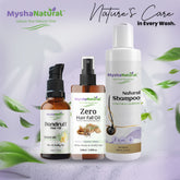 MyshaNatural™ Hair Care Combo – Dandruff Hair Oil (50 ml) + Zero Hair Fall Oil (100 ml) + Natural Shampoo (200 ml)