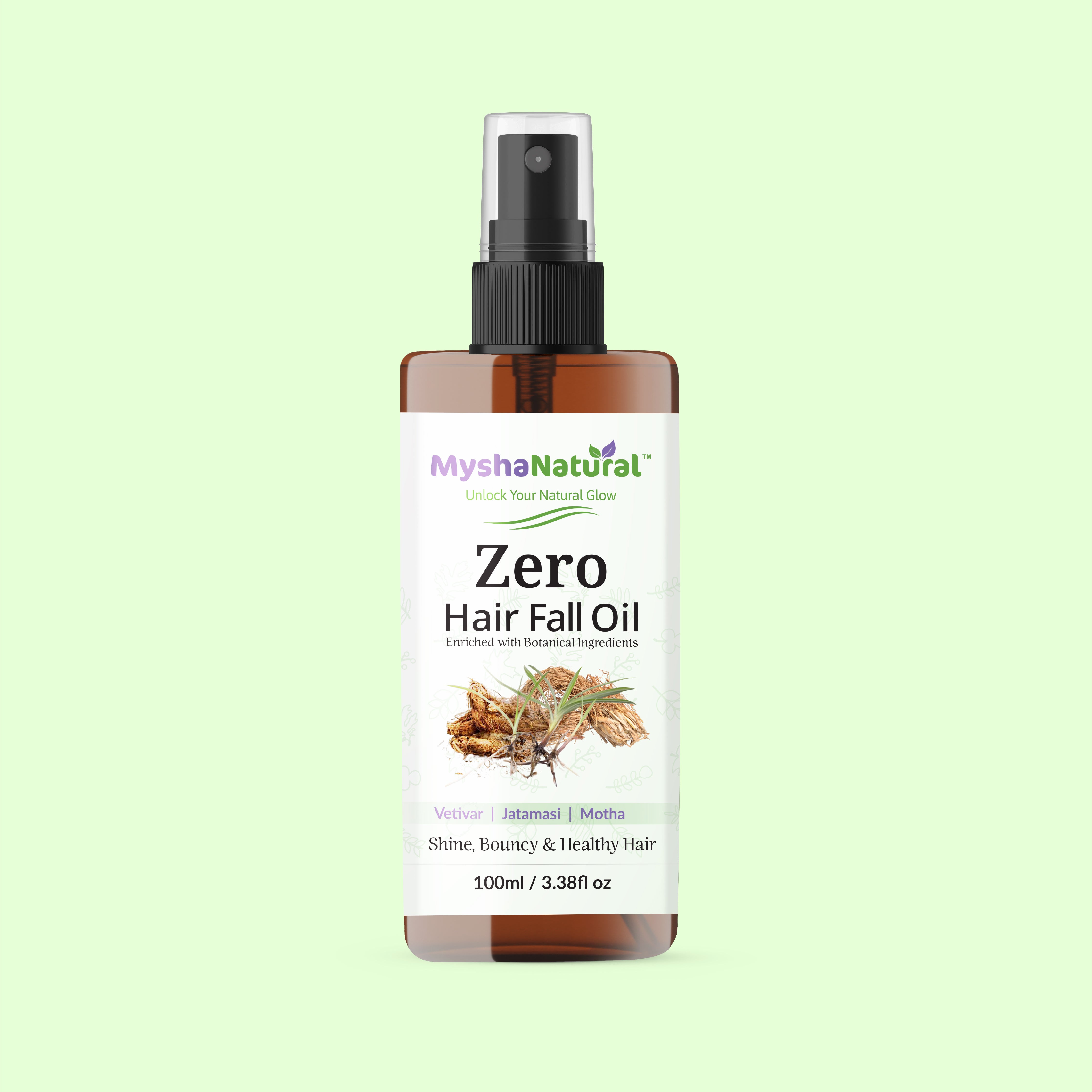 MyshaNatural™ Zero Hair Fall Oil – Anti-Hair Fall Herbal Blend with Vetiver, Jatamansi & Motha (100 ml)