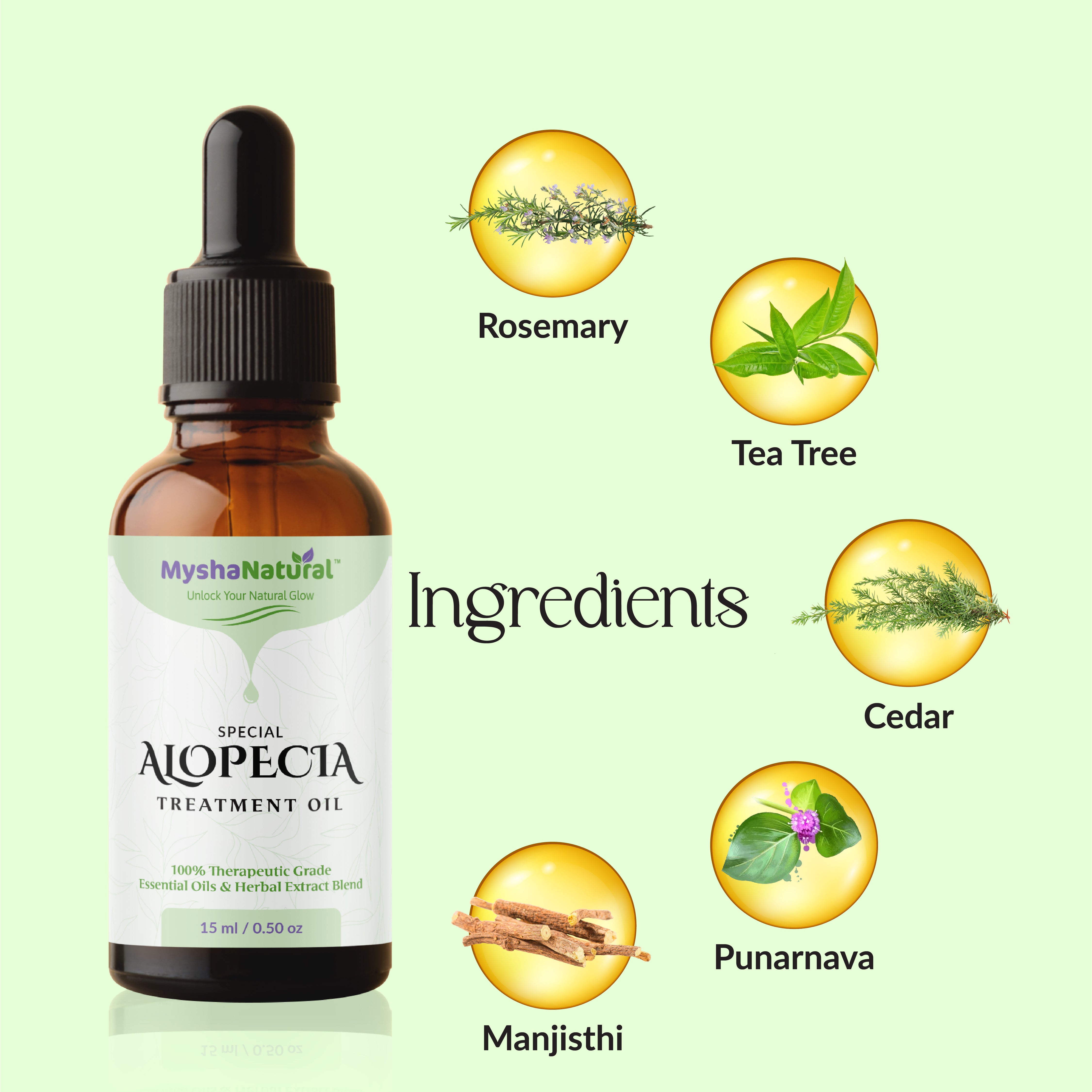 Mysha Natural Special Alopecia Treatment Oil – Herbal Hair Regrowth Formula for Patchy Hair Loss (15ml) (Pack Of 2)