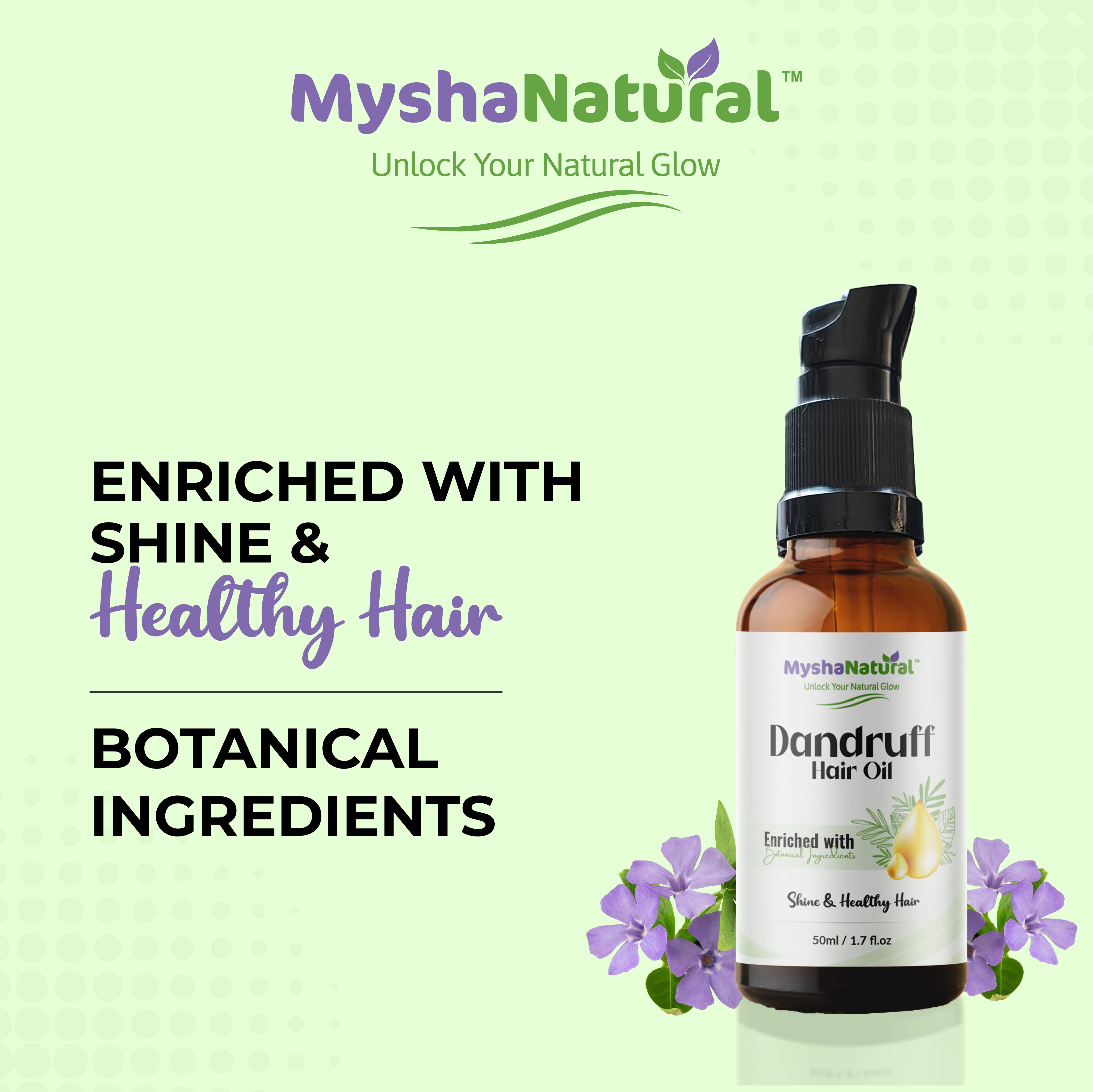 Mysha Natural Anti-Dandruff Hair Oil & Natural Shampoo Combo – Controls Dandruff, Reduces Hair Fall & Nourishes Scalp – 50ml + 200ml