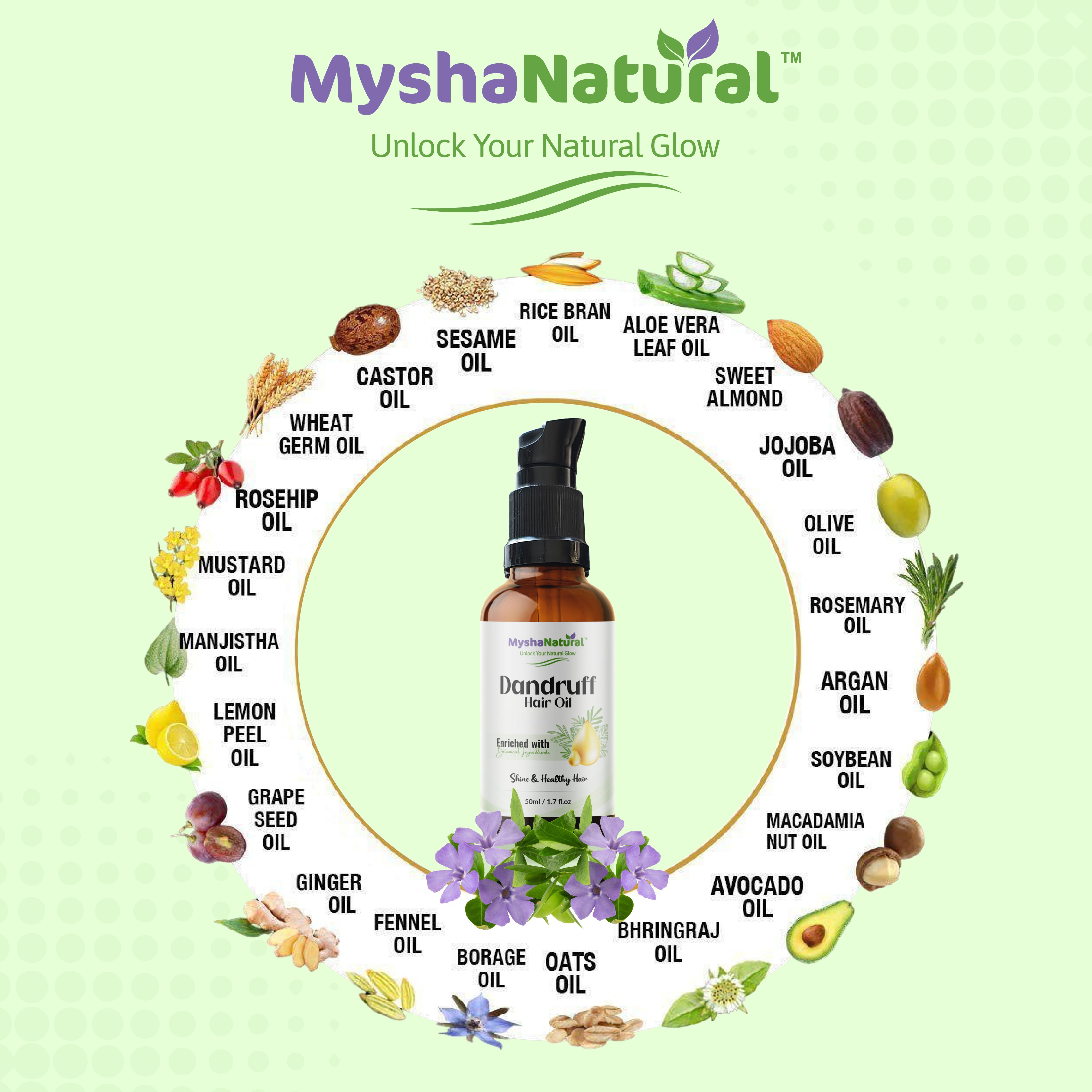 Mysha Natural Anti-Dandruff Hair Oil & Natural Shampoo Combo – Controls Dandruff, Reduces Hair Fall & Nourishes Scalp – 50ml + 200ml
